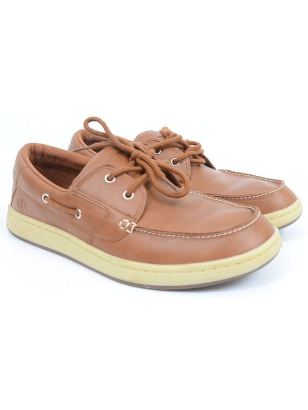 Lands' End Men's 7.5D Brown Leather Boat Shoes Lace-Up Casual Vacay Nautical